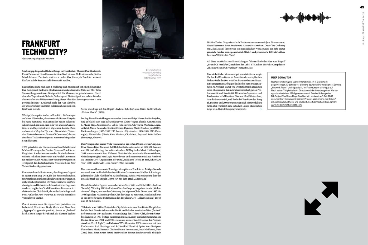 Welcome To The Robots,  TITELSTORY | JOURNAL FRANKFURT | APRIL 2022 Vom OMEN ins MOMEM. The Sound Of Frankfurt. Frankfurt Techno City?