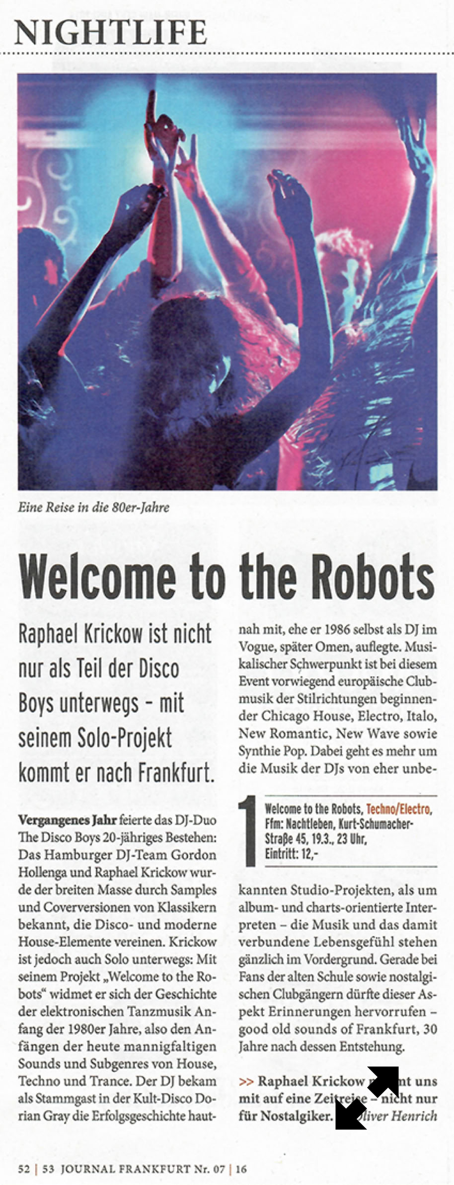 Welcome To The Robots, NIGHTLIFE | JOURNAL FRANKFURT | MÄRZ 2016, Welcome To The Robots 